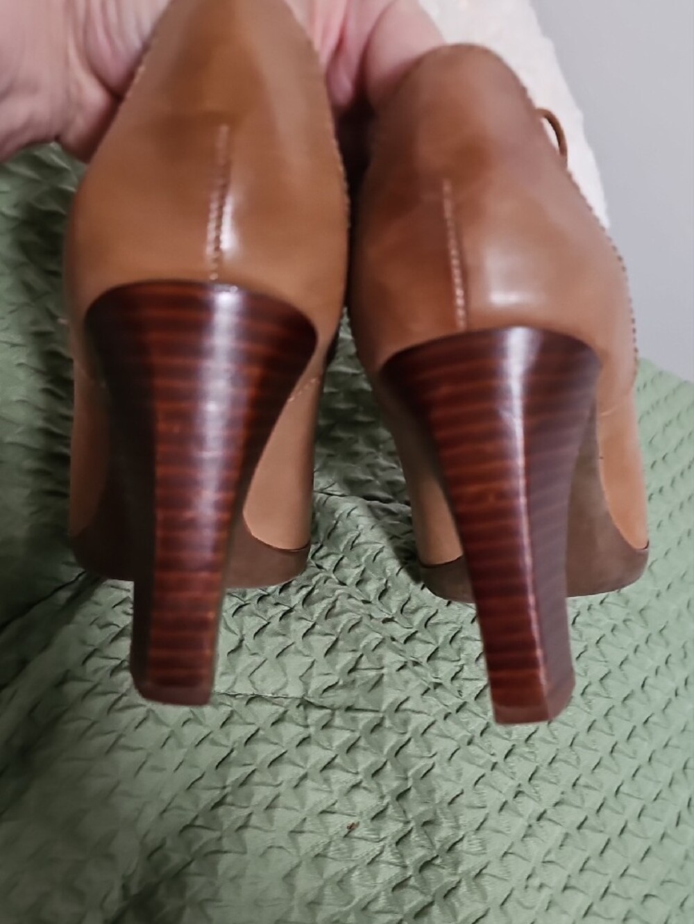 Franco Sarto Tan Lace-Up Stacked Heel Oxfords - Picture 5 of 7
